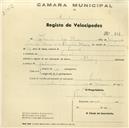 Registo de velocípede de marca Sterling, com o nº 814, em nome de Florindo dos Reis, morador em Lourel.