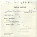 Registo de velocípede de marca Raio, com o nº 5746, em nome de Manuel Duarte Raio, morador em Sintra.