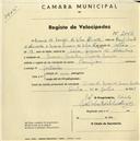Registo de velocípede de marca Champion, com o nº 2046, em nome de Maria de Lourdes da Silva Almeida, moradora em Mem Martins.