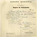 Registo de velocípede de marca G., com o nº 91, em nome de Manuel Lopes Júnior, morador em Pero Pinheiro.