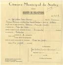 Registo de velocípede de marca Caravela, com o nº 8209, em nome de José António Inácio Lourenço, morador em Praia das Maçãs.