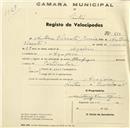 Registo de velocípede de marca Olympique, com o nº 619, em nome de António Vicente Júnior, morador em Assafora.