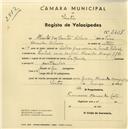 Registo de velocípede de marca La Guide, com o nº 2407, em nome de Alberto dos Santos Ribeiro, morador em Rua Conde Almeida Araújo, Queluz.