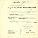 Registo de um veiculo de duas rodas tirado por dois animais de espécie bovina destinado a transporte de mercadorias em nome de Júlio Canas Pereira, morador no Casal de Vale Mourão, Cacém.