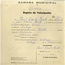 Registo de velocípede de marca Aranha, com o nº 458, em nome de Paul Emile Funk, morador em Sabugo.