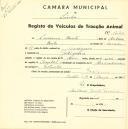 Registo de um veiculo de duas rodas tirado por um animal de espécie cavalar destinado a transporte de mercadorias em nome de Lourenço Bento, morador em Godigana.