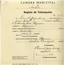 Registo de velocípede com o nº 2105, em nome de Manuel Jorge Luís, morador em Ulgueira.
