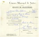 Registo de velocípede de marca Nacional, com o nº 9398, em nome de Manuel Sabino Antunes, morador em Aruil de Baixo.