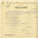Registo de velocípede com o nº 5943, em nome de Vasco de Matos Duarte, morador em Queluz.