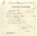 Registo de velocípede de marca Raio, com o nº 9841, em nome de José Henrique Rosa, morador em Cacém.