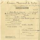 Registo de velocípede de marca Cycles Pombal, com o nº 6056, em nome de António Emídio Marques, morador em Linhó.