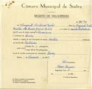 Registo de velocípede de marca Martano, com o nº 9693, em nome de Augusto Antunes Durão, morador em Queluz.