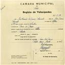 Registo de velocípede de marca Soltex, com o nº 3182, em nome de José Evaristo de Morais Sarmento, morador em Praia das Maçãs.