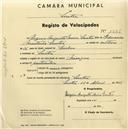 Registo de velocípede com o nº 1565, em nome de Rogério Augusto Maia Santos, morador em Sintra.
