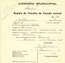 Registo de um veiculo de duas rodas tirado por um animal de espécie muar destinado a transporte de mercadorias em nome de José Gonçalves, morador em Massamá.