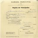 Registo de velocípede de marca B.J.A., com o nº 1765, em nome de Francisco José Cristino, morador em Vale de Lobos.