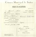 Registo de velocípede de marca Caravela com motor, com o nº 5563, em nome de Manuel Neves, morador em Tojeira.