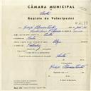 Registo de velocípede de marca Olga, com o nº 4579, em nome de Rodolfo Oliveira Santos, morador em Sintra.