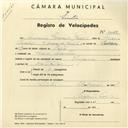 Registo de velocípede de marca Império, com o nº 4082, em nome de Eugénio Gomes de Melo, morador em Mem Martins.
