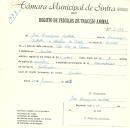 Registo de um veiculo de duas rodas tirado por um animal de espécie cavalar destinado a transporte de mercadorias em nome de José Henriques Batista, morador em Queluz.