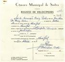 Registo de velocípede de marca Olimpique, com o nº 9307, em nome de José da Assunção Brás Rilhas, morador em Mucifal.
