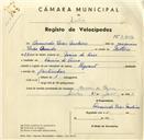 Registo de velocípede de marca Peugeot, com o nº 3404, em nome de Armindo Dias Moleiro, morador em Cacém de Cima.