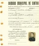 Registo de matricula de carroceiro de 2 ou mais animais em nome de Manuel António Antunes, morador em Janas, com o nº de inscrição 1950.