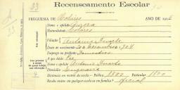 Recenseamento escolar de Aurora Duarte, filha de António Duarte, moradora na Eugaria.