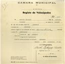 Registo de velocípede com o nº 888, em nome de António Vicente, morador em Almornos.