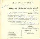 Registo de um veiculo de duas rodas tirado por um animal de espécie asinina destinado a transporte de mercadorias em nome de Fernando Ferreira Pereira, morador em Rio de Mouro.