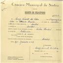 Registo de velocípede de marca Cycles Pombal, com o nº 6121, em nome de Luís Vicente da Silva, morador em Linhó.