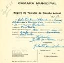 Registo de um veiculo de duas rodas tirado por um animal de espécie cavalar destinado a transporte de mercadorias em nome de Sebastião Manuel Alexandre, morador em Fontanelas.