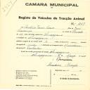 Registo de um veiculo de duas rodas tirado por um animal de espécie muar destinado a transporte de mercadorias em nome de António Torres Corvo, morador em Almoçageme.