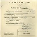 Registo de velocípede de marca Oscar, com o nº 3991, em nome de Manuel Salvador, morador em Linhó.