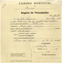 Registo de velocípede com o nº 1377, em nome de Vos Maurice, morador em Praia das Maçãs.