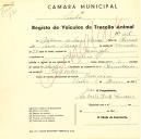 Registo de um veiculo de duas rodas tirado por dois animais de espécie asinina destinado a transporte de mercadorias em nome de António de Sousa Carroios, morador na Codiceira.