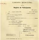 Registo de velocípede de marca Cicles R.P., com o nº 2589, em nome de Joaquim Duarte Tomé, morador em Odrinhas.