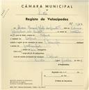 Registo de velocípede de marca Caravela, com o nº 3754, em nome de Álvaro Manuel Mota dos Santos, morador em Colares.