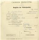 Registo de velocípede com o nº 2857, em nome de Gregório Lima, morador em Pero Pinheiro.