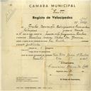 Registo de velocípede de marca La Guide, com o nº 2803, em nome de Carlos Conceição Rodrigues, morador em Rua Vasco da Gama, Queluz.