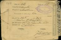 Pagamento do imposto de rendimento de foros de pomares, terras e vinhas referente ao ano de 1908.

