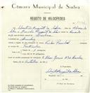 Registo de velocípede de marca Cicles Pombal, com o nº 8332, em nome de Sebastião Augusto da Silva, morador em Queluz.