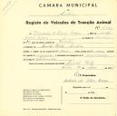 Registo de um veiculo de duas rodas tirado por um animal de espécie asinina destinado a transporte de mercadorias em nome de Bernardo de Lima Mayer, morador na Quinta Velha, Sintra.