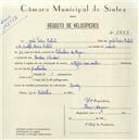 Registo de velocípede de marca City fixe com motor, com o nº 5439, em nome de João Pedro Batista, morador em Pendão.