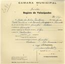 Registo de velocípede de marca Olga, com o nº 772, em nome de João da Silva Pantana, morador em Mucifal.