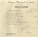 Registo de velocípede de marca Medil, com o nº 8984, em nome de Manuel Gonçalves de Amorim, morador em Azenhas do Mar.