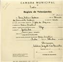 Registo de velocípede de marca Olga, com o nº 2215, em nome de Luís António Frederico, morador em Mem Martins.
