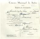Registo de velocípede de marca Nacional, com o nº 8663, em nome de Fernando Cardoso Filipe, morador em Algueirão.
