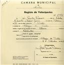 Registo de velocípede com o nº 2193, em nome de José Paulo Pedroso, morador em Várzea de Sintra.
