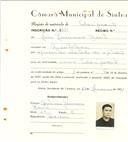 Registo de matricula de velocipedista em nome de João Germano Bento, morador em Montelavar, com o nº de inscrição 6457.